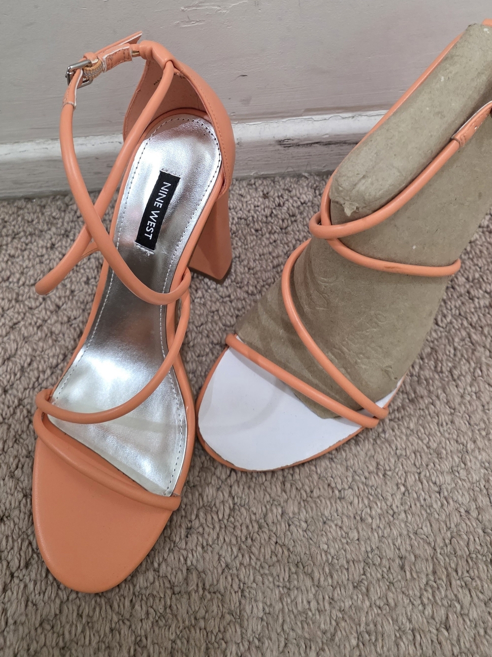 Nine West Women's Strappy Block Heel Sandal in Peach